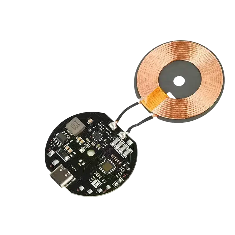 20w wireless charger circuit board diameter 43mm with black usb-c port and copper coil for cell phone charging