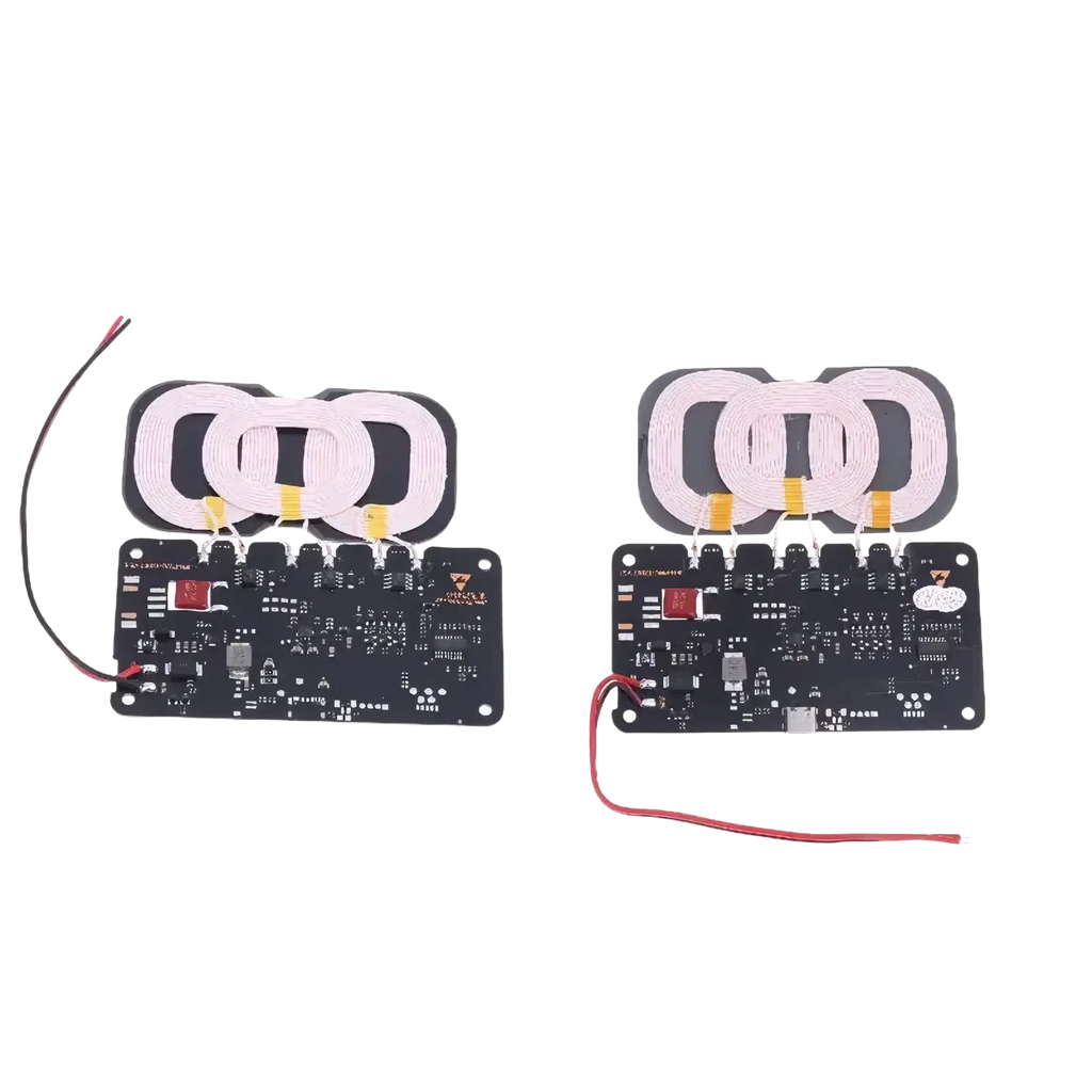 20w wireless charger transmitter modules with black circuit boards and white coil antennas for car and home use