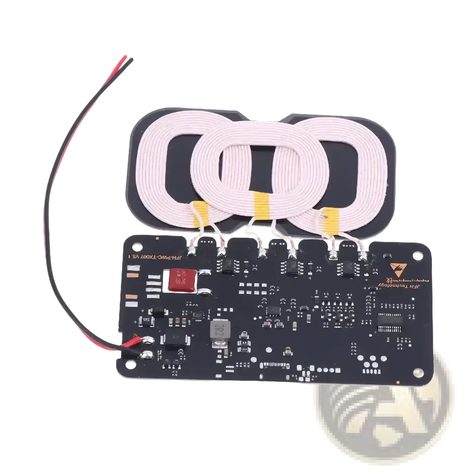 20w wireless charger module with black circuit board and pink coil wire for car and home use