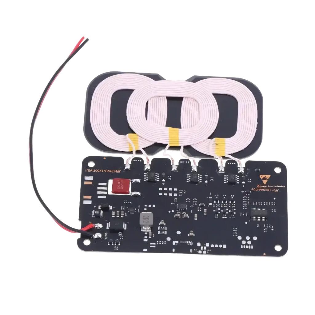 20w wireless charger module with black circuit board and pink coil wire for car and home use