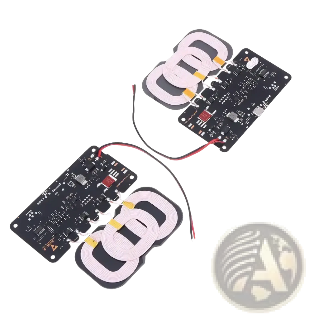 20w wireless charger module for car and home with black circuit boards and white wireless charging coil sets