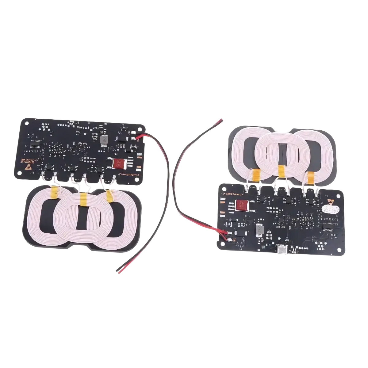 20w wireless charger module showing black circuit boards and white coil coils for car and home use back side view