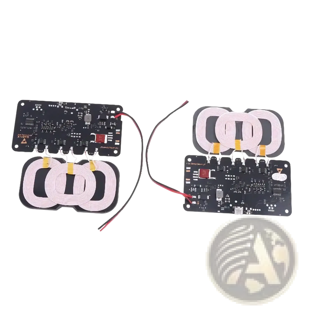 20w wireless charger module showing black circuit boards and white coil coils for car and home use back side view