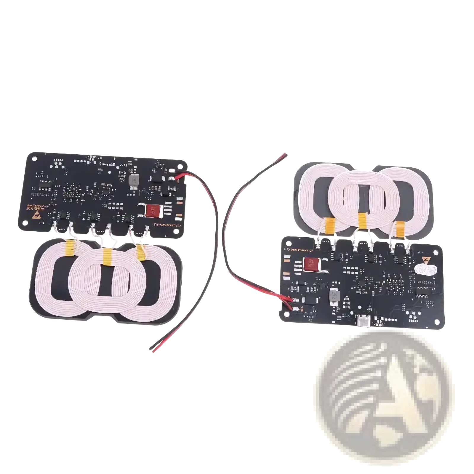 20w wireless charger module showing black circuit boards and white coil coils for car and home use back side view