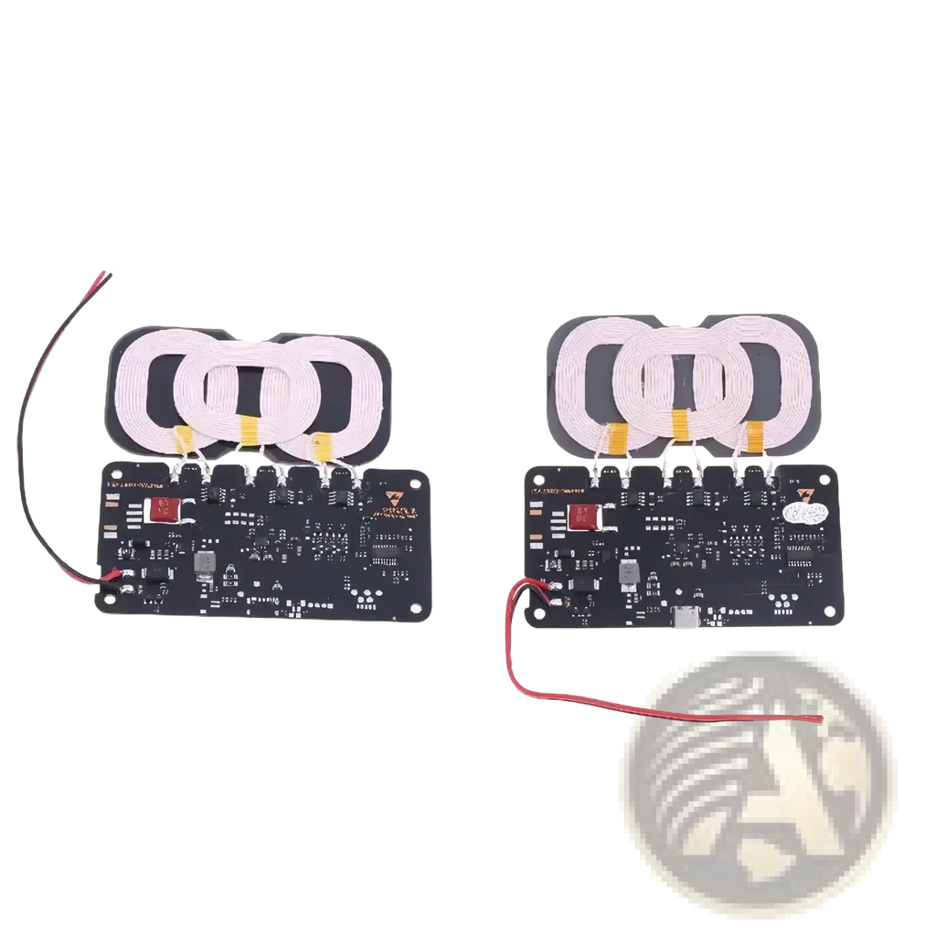 20w wireless charger transmitter modules with black circuit boards and white coil antennas for car and home use
