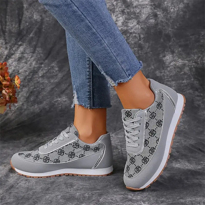 Floral Lace Up Lightweight Breathable Fashion Sneakers