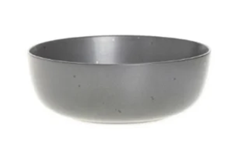 Gray speckled ceramic bowl with a smooth rounded rim and subtle matte finish from the ceramic bowl set 27oz speckled soup salad bowls.