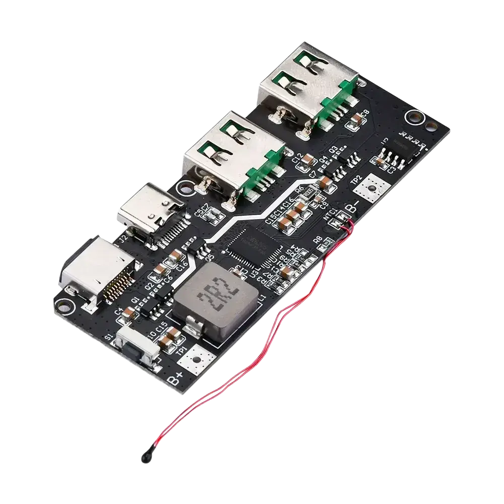Black circuit board of 22.5w fast charging wireless charger module with usb ports and lcd display for fast charging