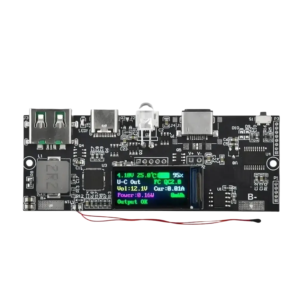 Black circuit board of 22.5w fast charging wireless charger module with lcd display and multiple usb ports