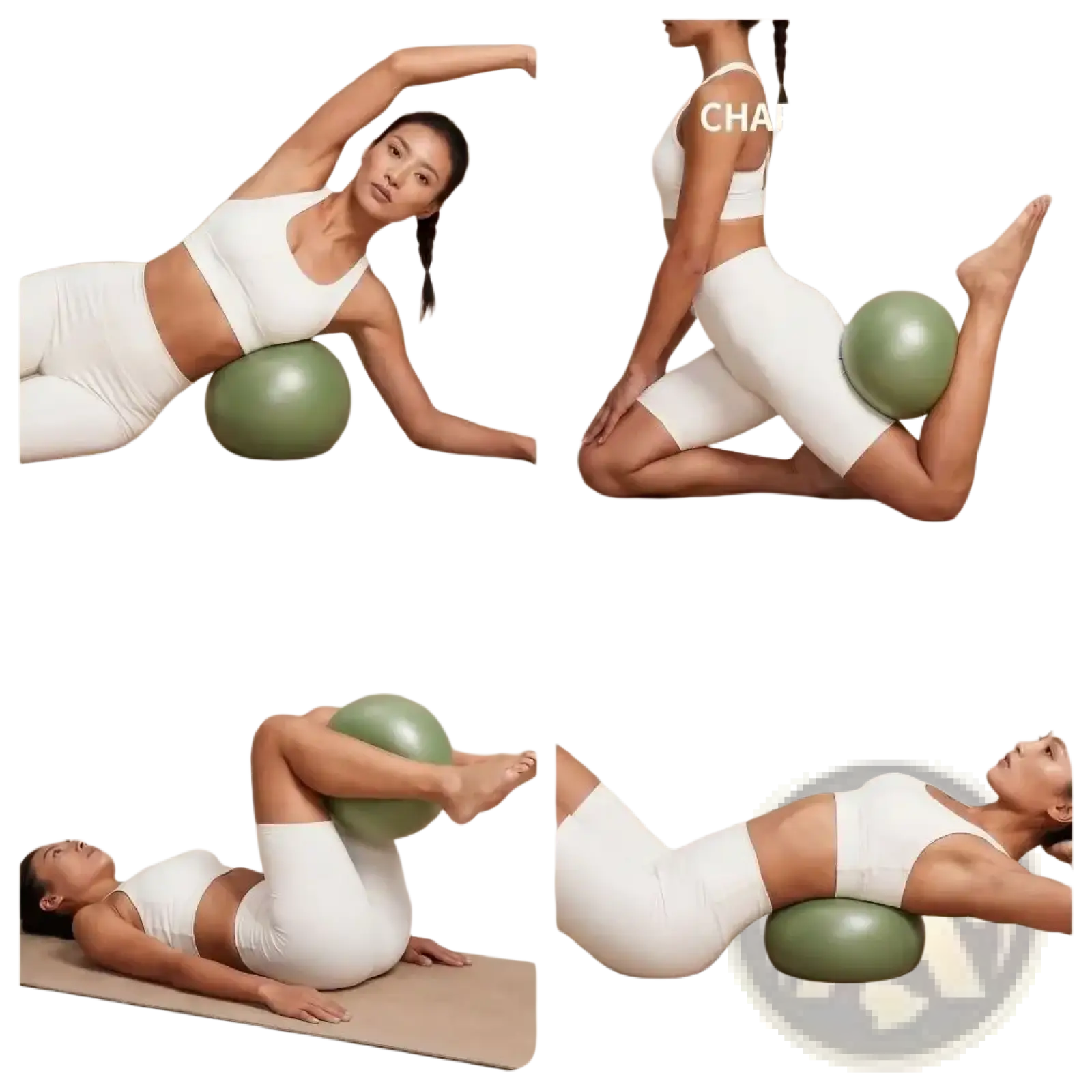 Olive green 22 cm anti burst Pilates yoga ball for fitness core training and stretching exercises