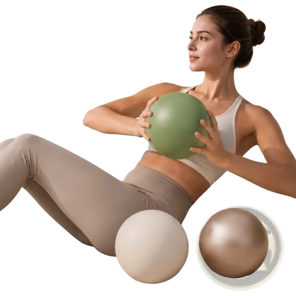 A smooth matte sage green 22 cm anti burst pilates yoga ball with non slip surface and eco friendly construction