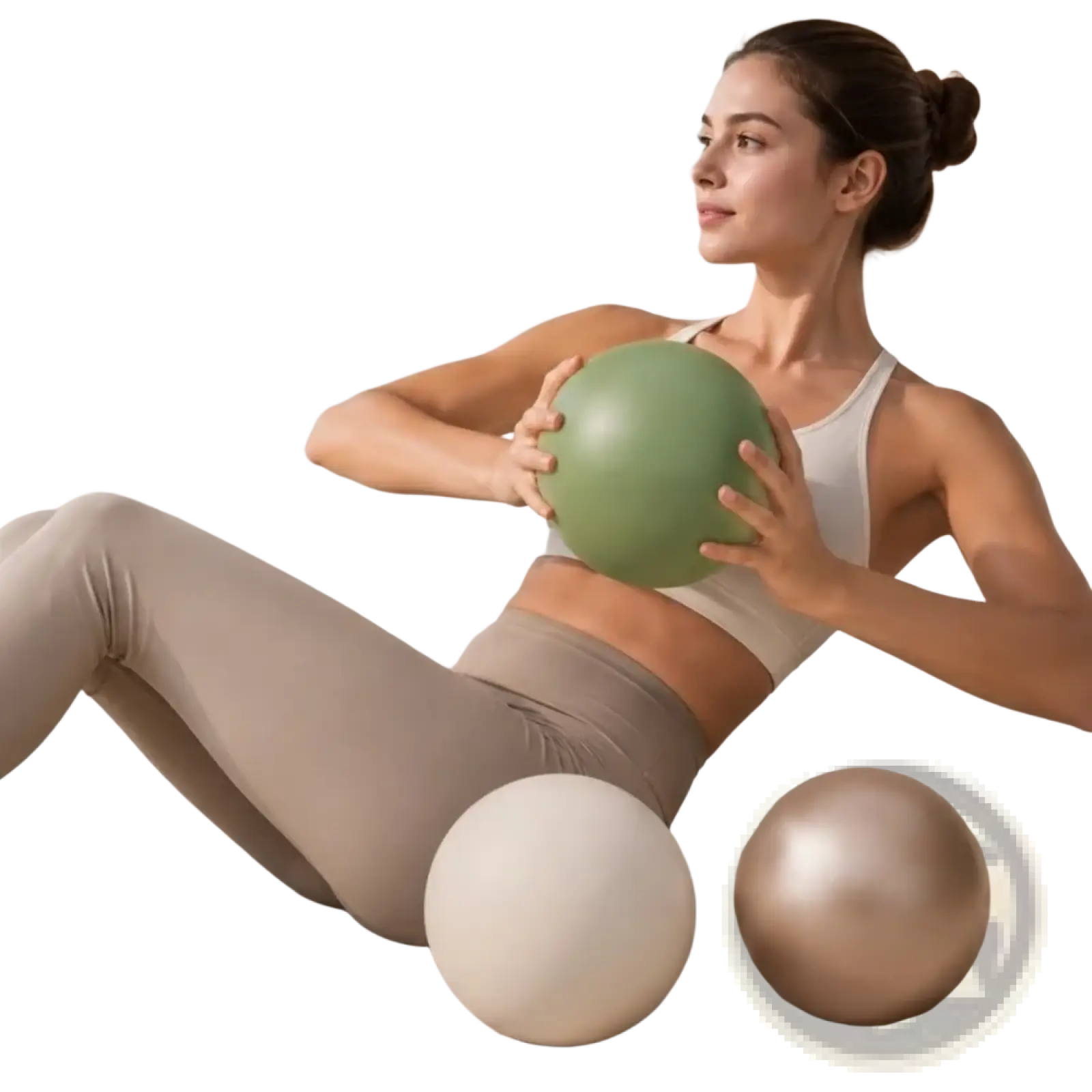 A smooth matte sage green 22 cm anti burst pilates yoga ball with non slip surface and eco friendly construction
