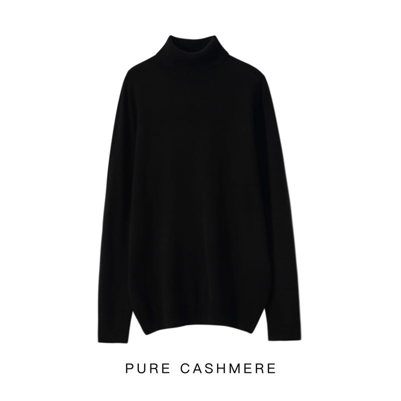 Pull col roulé noir en cachemire pur, avec un design de pull ample pour homme