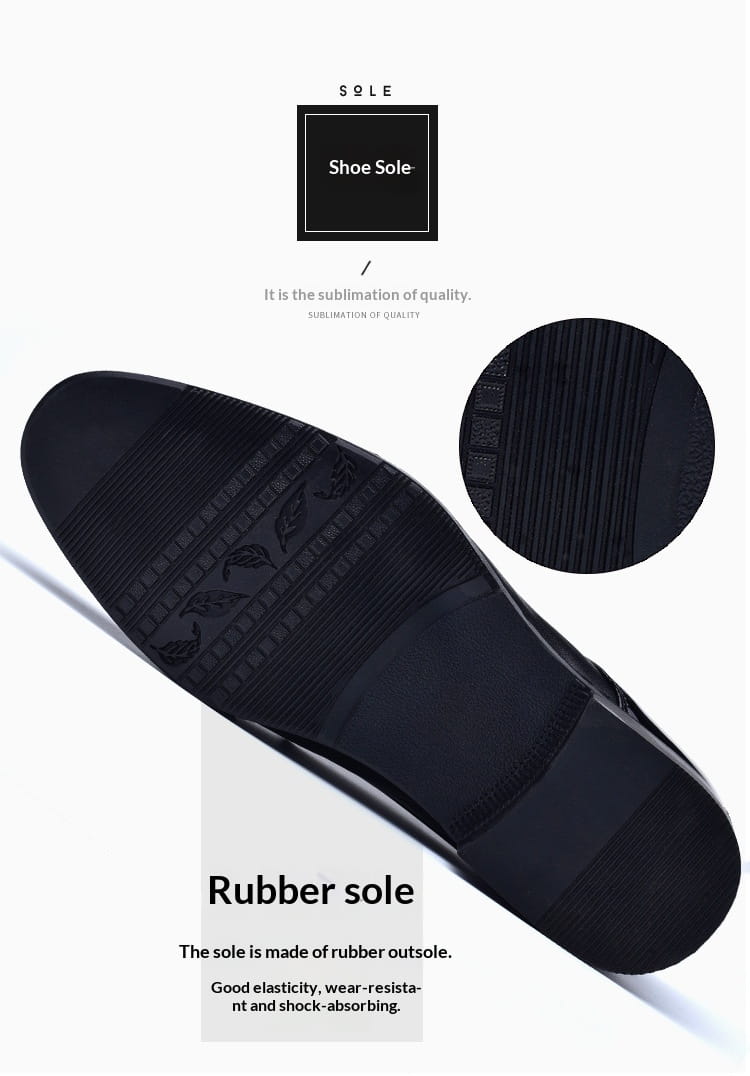 Schwarze Gummisohle mit strukturiertem Profilmuster und eingeprägtem Blattdesign von Herren-Oxford-Ledershices im britischen Stil mit spitzer Kappe