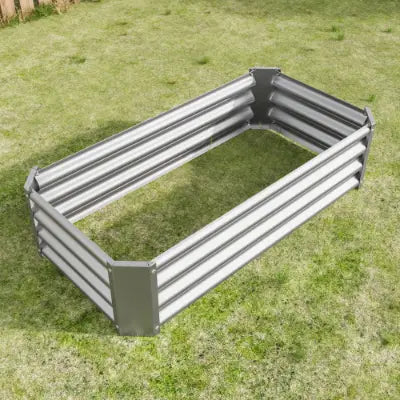 Bastidor del lecho de jardín de metal corrugado plateado, fabricado en acero galvanizado, para una maceta elevada de jardín de 4x2x1 pies.