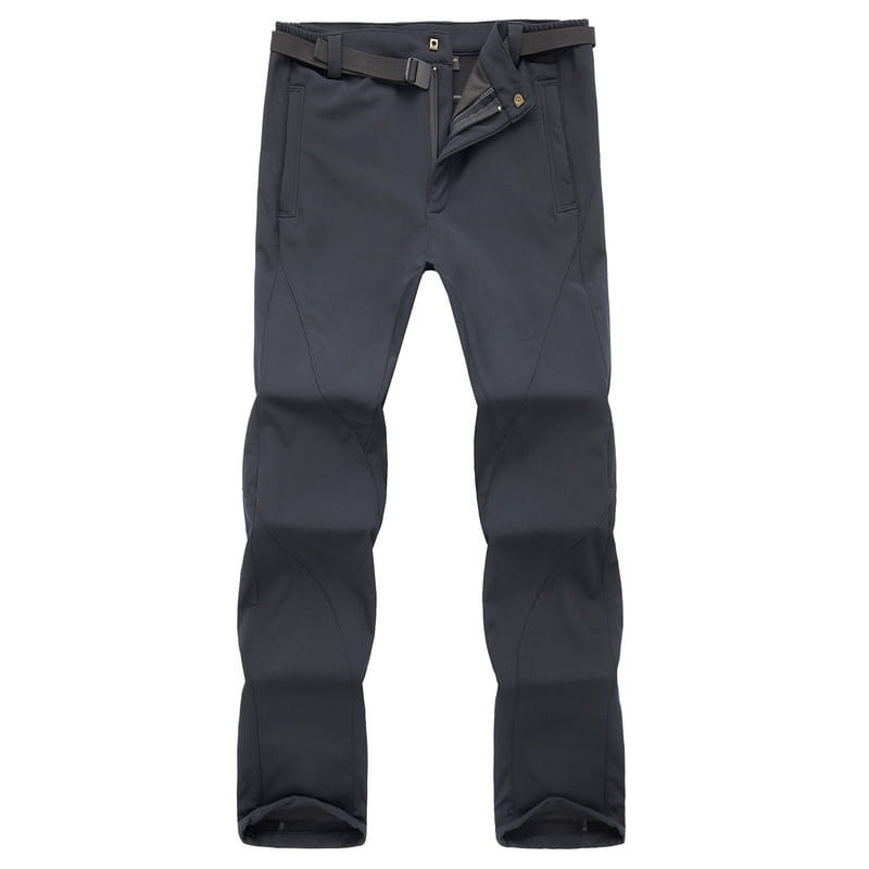black waterproof fleece ski pants for men and women featuring reinforced knee panels and a belt looped at the waist