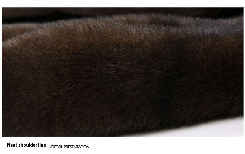 Men’s furs shearling double breasted winter coat featuring rich dark brown faux fur with a soft plush texture and a neatly stitched shoulder line.
