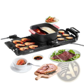 Black vevor 2300w electric hot pot grill with red-handled compartments and textured surface for 2-in-1 bbq cooking