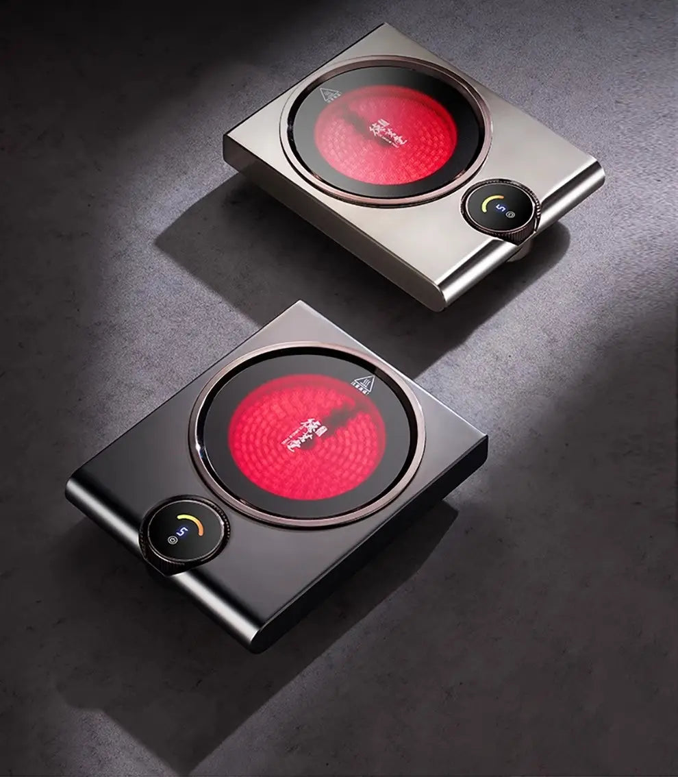 modern electric ceramic stove 1000w tea cooker kettle featuring induction cooktops with sleek metallic finishes and glowing red heating surfaces