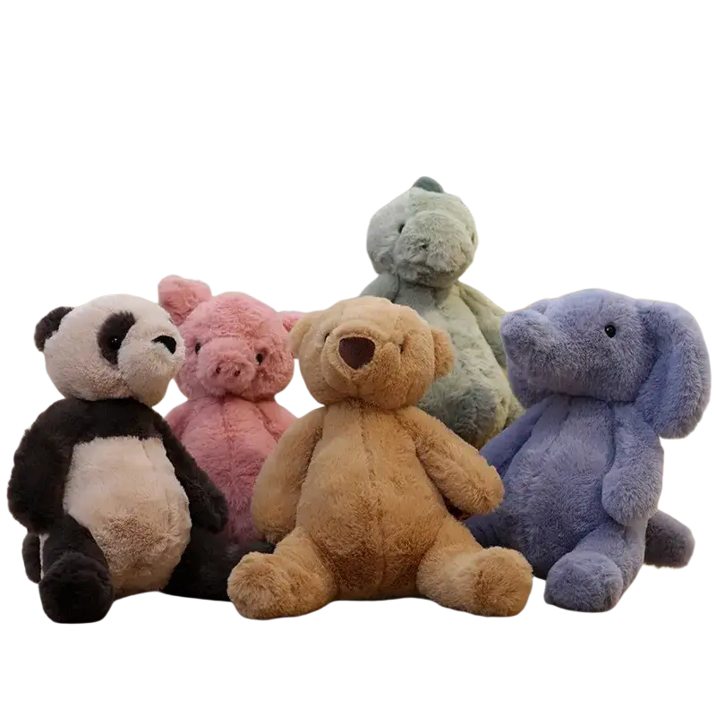 A plush collection of 23cm kawaii animals including pastel color animals elephant bear and panda soft stuffed toys