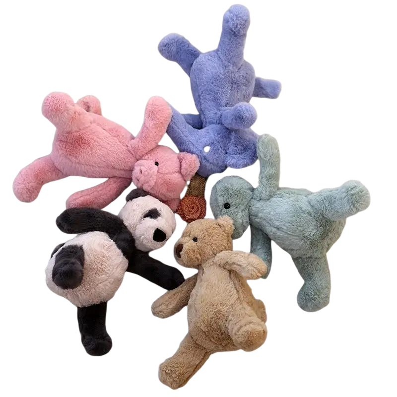 A collection of soft plush 23cm kawaii animals featuring pastel and neutral tones including animals elephant bear plush toys