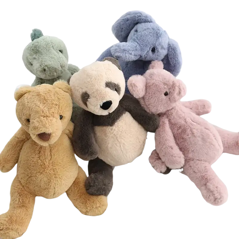 A 23cm kawaii animals elephant bear plush toy featuring a soft beige and dark brown panda with black eye patches