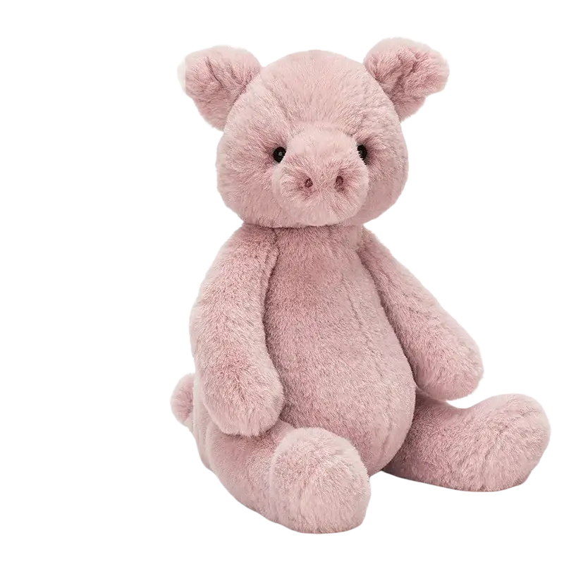 A 23cm kawaii animals plush toy featuring a soft blush pink pig with fluffy fur and black button eyes