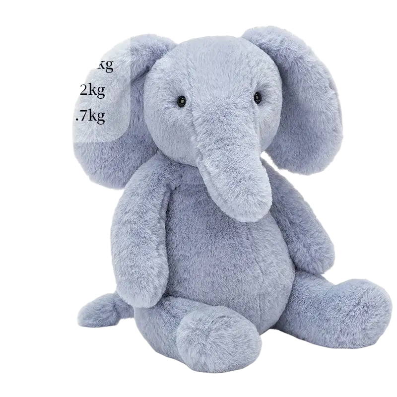 A 23cm kawaii animals elephant plush toy in light blue with fluffy texture and black button eyes made of soft material