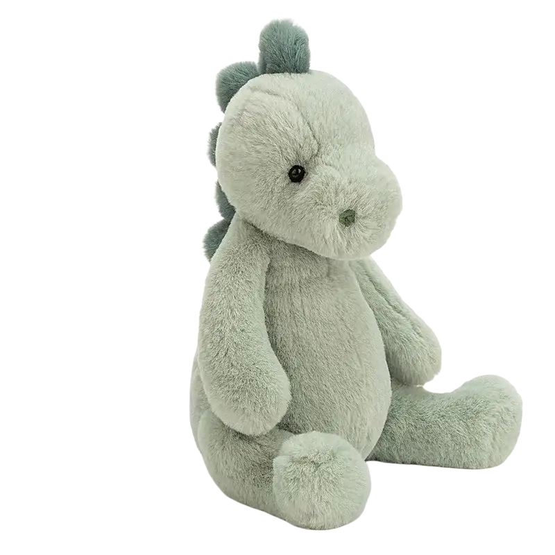 A 23cm kawaii animals mint-green plush dinosaur toy with fluffy texture and small black eyes in animals elephant bear style