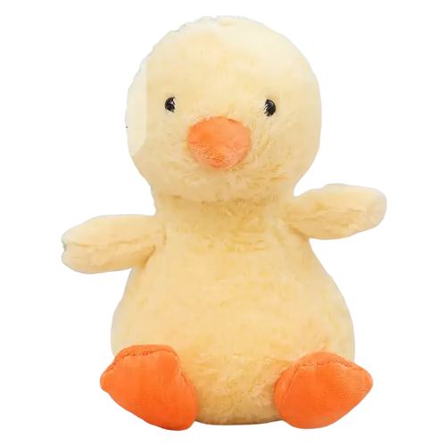 Soft yellow plush duck with orange beak and feet featuring black button eyes from 23cm kawaii animals elephant bear collection