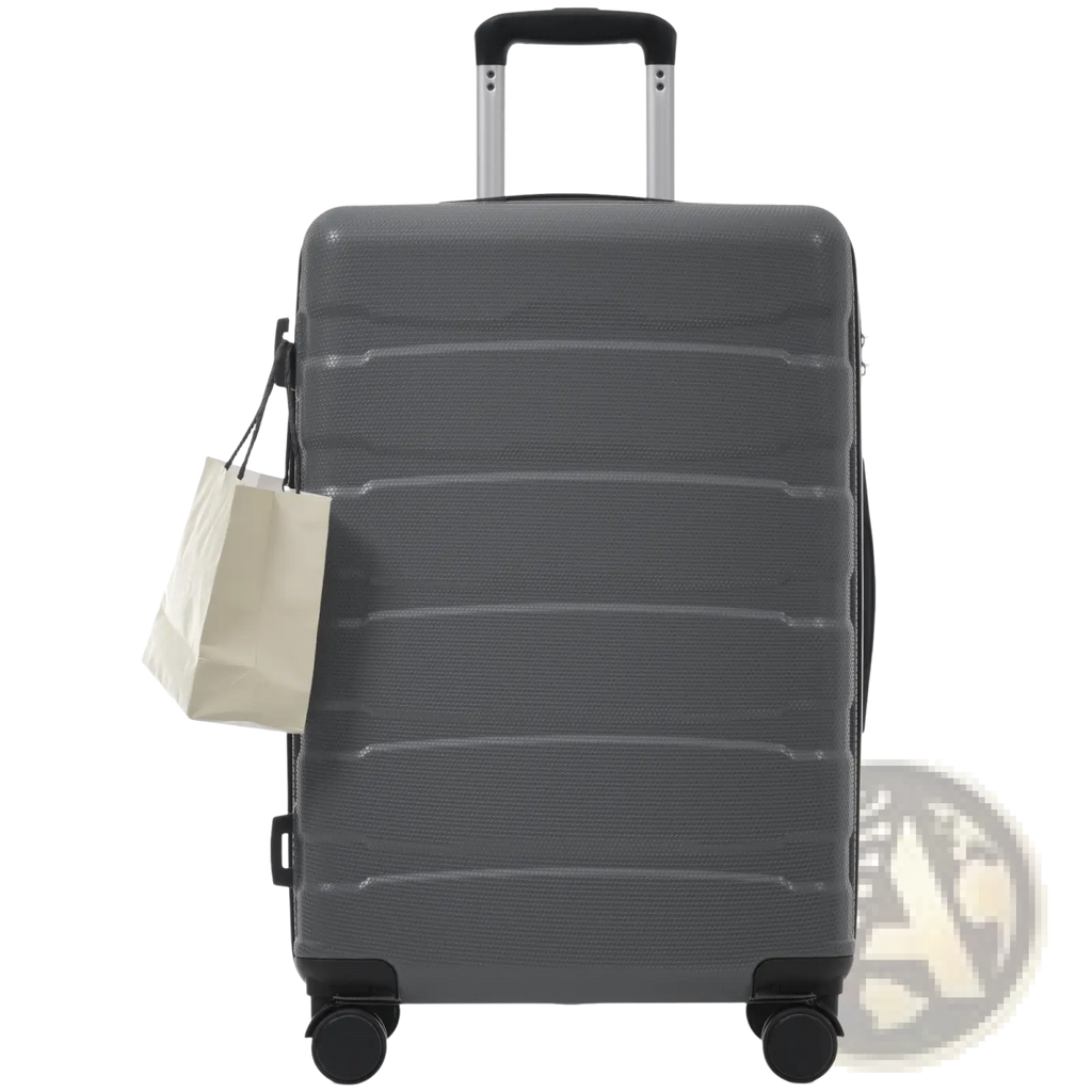 24 inch expandable dark gray hard-shell checked luggage with tsa lock textured surface retractable handle and wheels