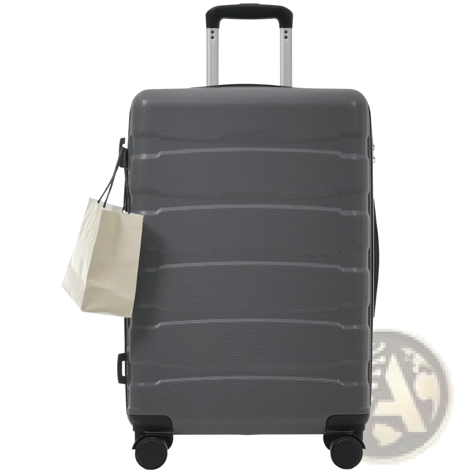 24 inch expandable dark gray hard-shell checked luggage with tsa lock textured surface retractable handle and wheels