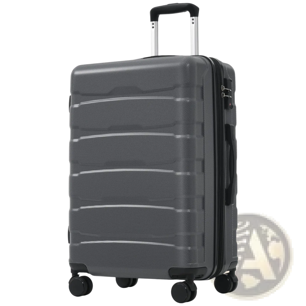 Dark gray 24 inch expandable hardshell checked luggage with textured surface black wheels handle and tsa lock