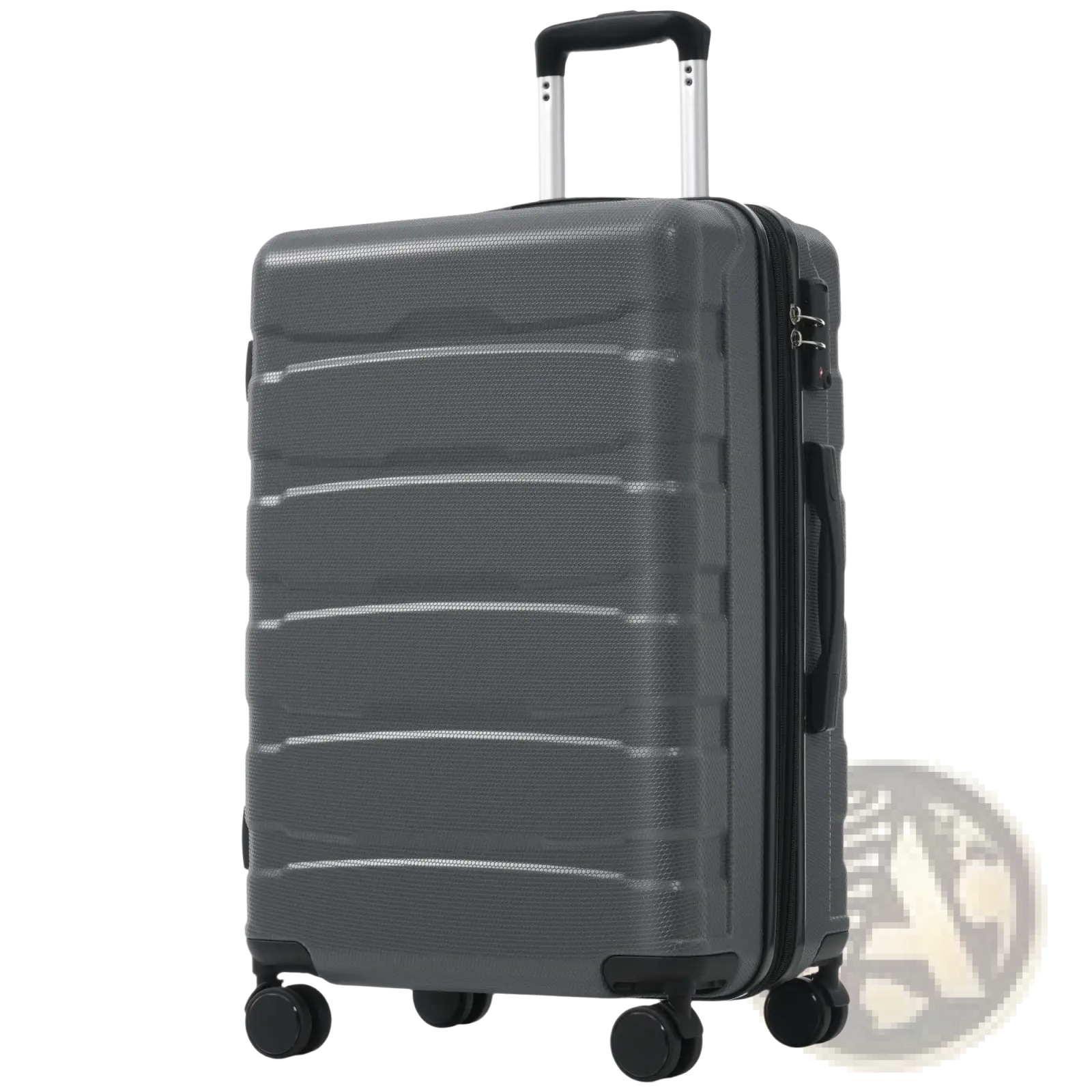 Dark gray 24 inch expandable hardshell checked luggage with textured surface black wheels handle and tsa lock