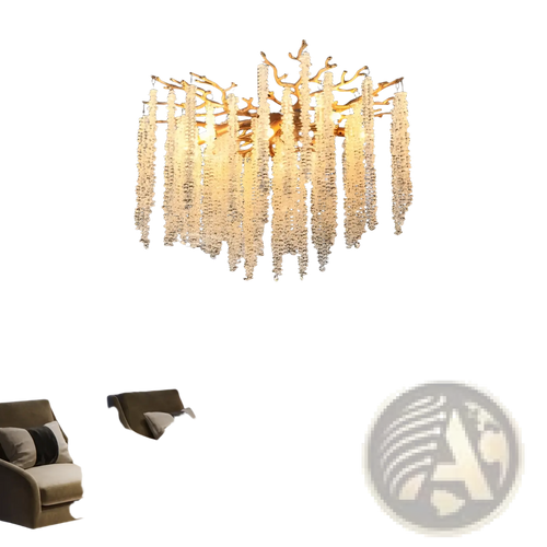 24 inch gold crystal waterfall pendant light with a golden branch-like frame and cascading clear crystal beads