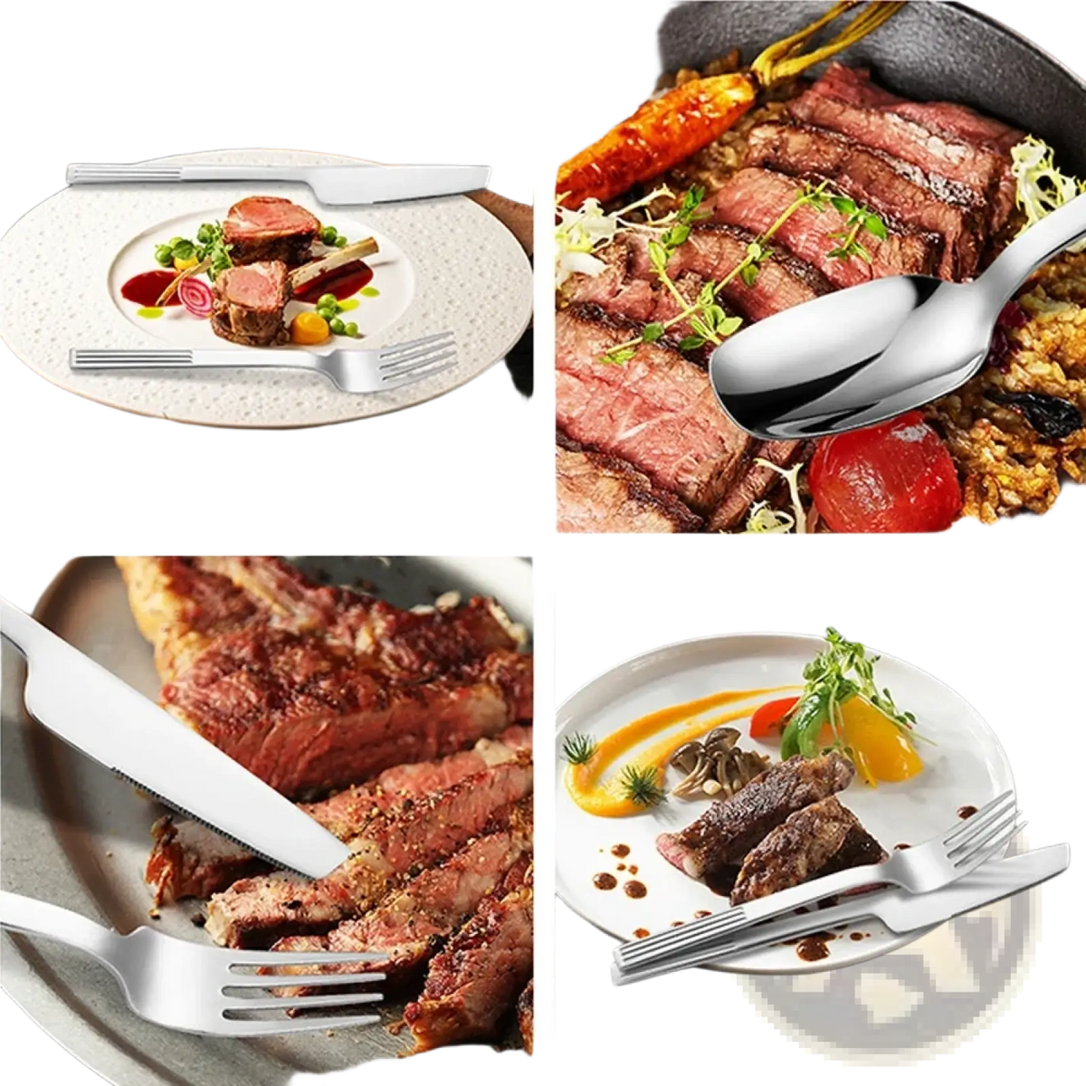 Shiny stainless steel spoon with smooth reflective surface and ergonomic handle from 24-piece stainless steel cutlery set