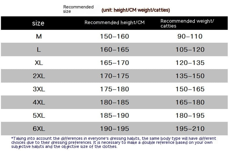 Size chart for waffle hooded sportswear set showing recommended height and weight ranges for sizes m to 6xl.