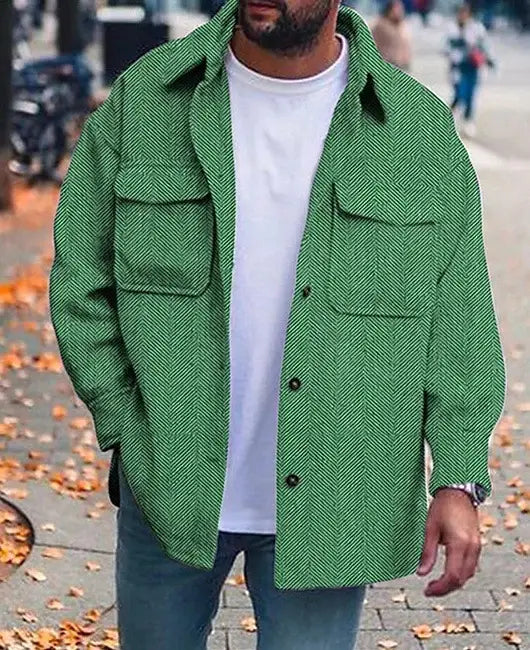 men’s casual work shirt herringbone overshirt in green featuring a patterned button-up design suitable for casual and workwear.