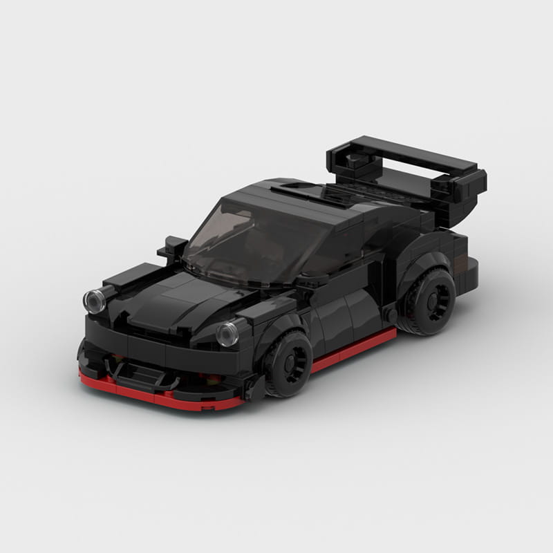 Ensemble de construction Porsche 911 Rwb en LEGO Technic noir et rouge, modèle de voiture de vitesse à l’allure sportive et élégante, présenté depuis l’arrière.