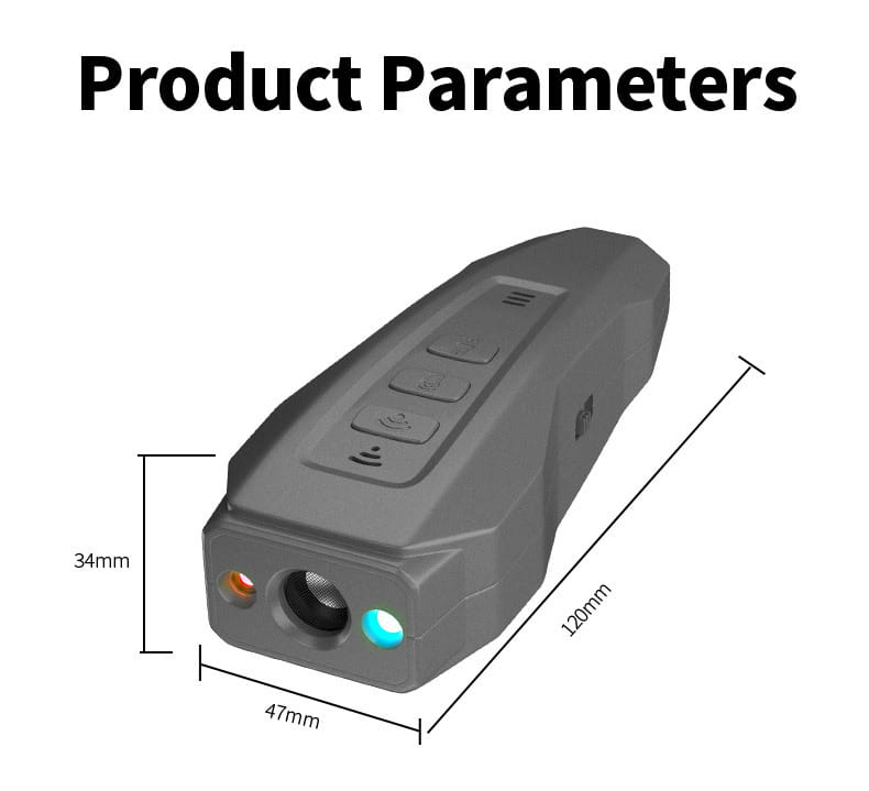 Gray plastic compact digital voice recorder with matte finish featuring three tactile buttons on top and orange and blue indicator lights on the front face in ultrasonic dog barking deterrent laser trainer product.