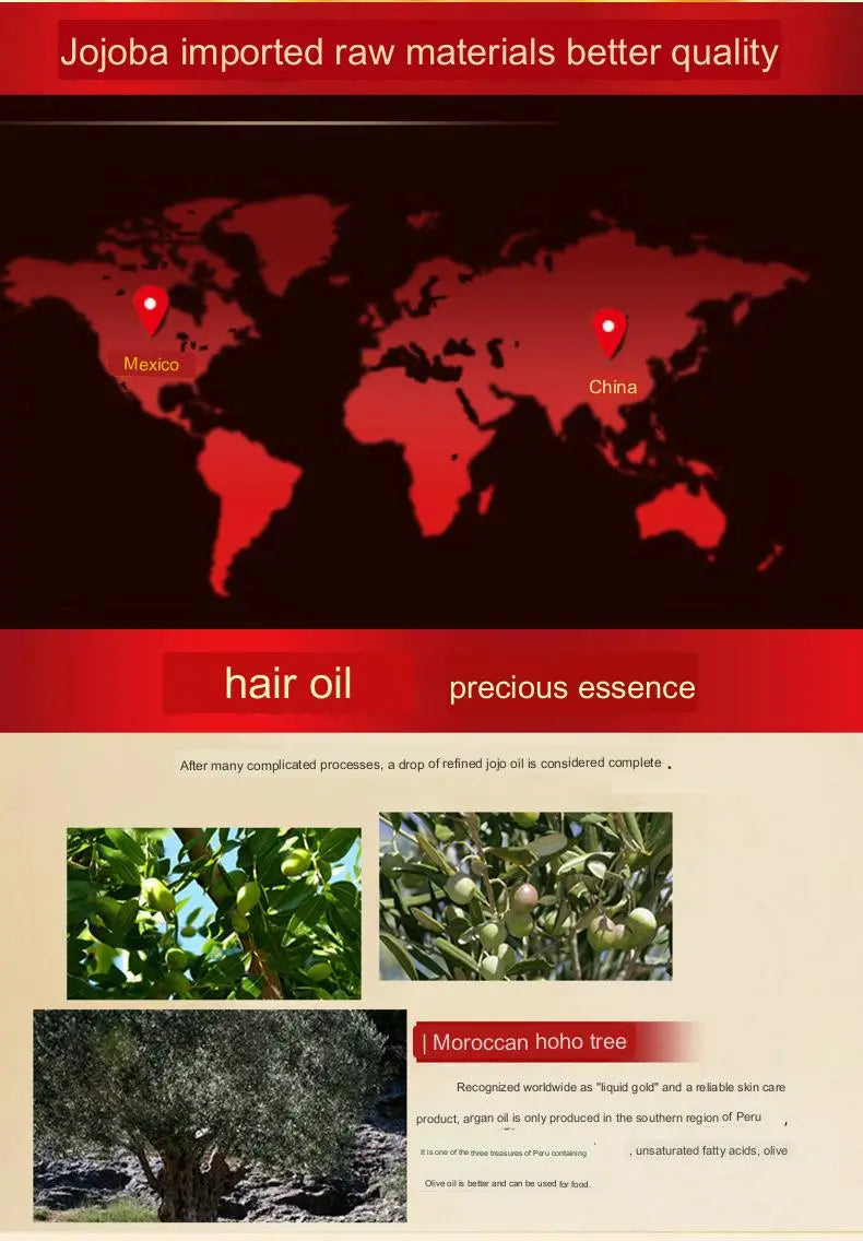 Aceite esencial para el cuidado del cabello, salón protector, 30 ml, con aceite de jojoba derivado de materias primas importadas, presentado como un aceite natural refinado para el cabello.
