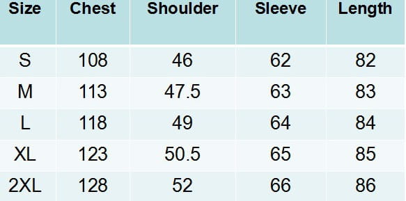 The table displays size measurements for a men hooded trench coat slim double breasted jacket including chest, shoulder, sleeve, and length dimensions across sizes S through 2XL.