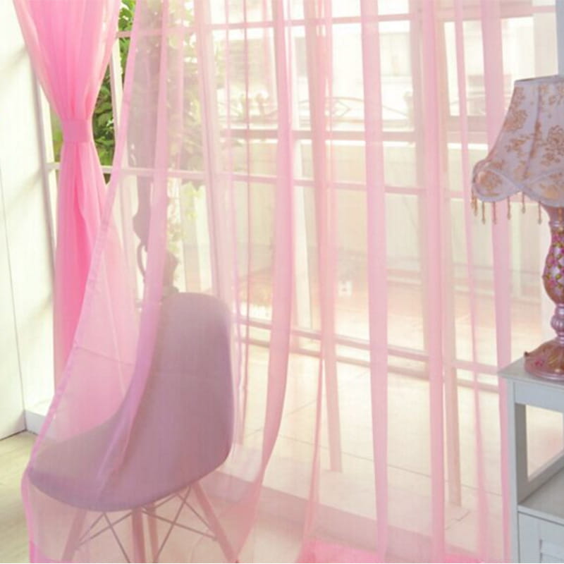 pink sheer tulle window curtain with a delicate flowing design suitable for living room and bedroom use