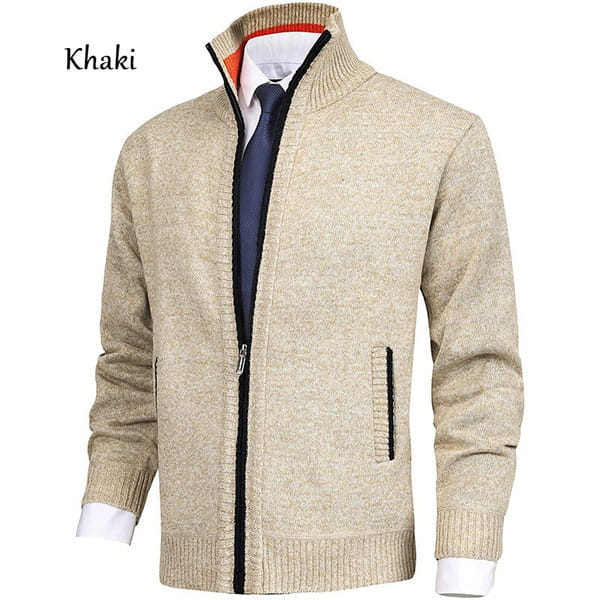 Herren-Cardigan mit Strukturstrick und Reißverschluss in Khaki, mit dezentem Strukturstrick, gerippten Bündchen und Saum.