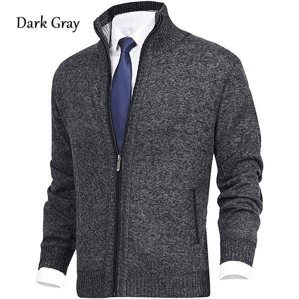 Herren-Cardigan mit Strukturstrick und Reißverschluss in Dunkelgrau, mit einem Strukturstrickstoff, gerippten Bündchen und Saum.