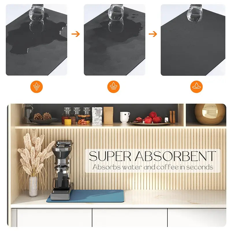 食器乾燥およびこぼれ対策用の黒色の超吸収性ラバー製コーヒーバーマット。