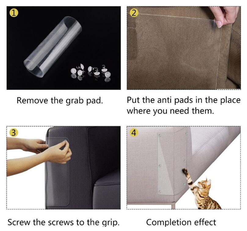 clear transparent anti-slip grip pads with metallic screws for securing to furniture legs for cat scratch protector furniture guard 30x45cm 2 pack