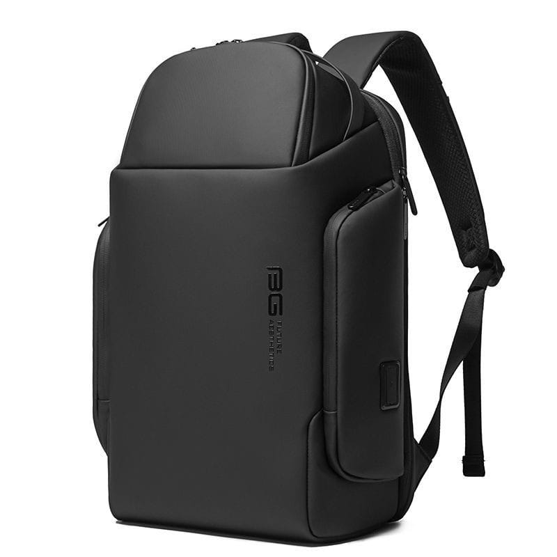 Black sleek waterproof laptop backpack with multiple compartments and a subtle brand logo on the side designed for 15.6 inch laptops business use