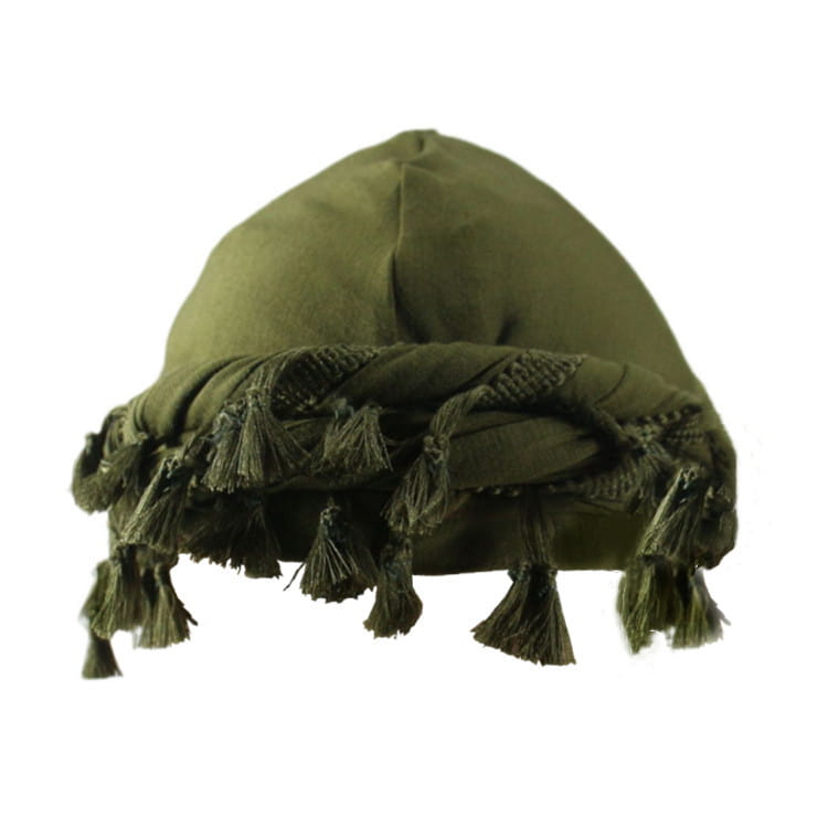 olive green satin lined tassel headwrap with fringed tassels designed for men
