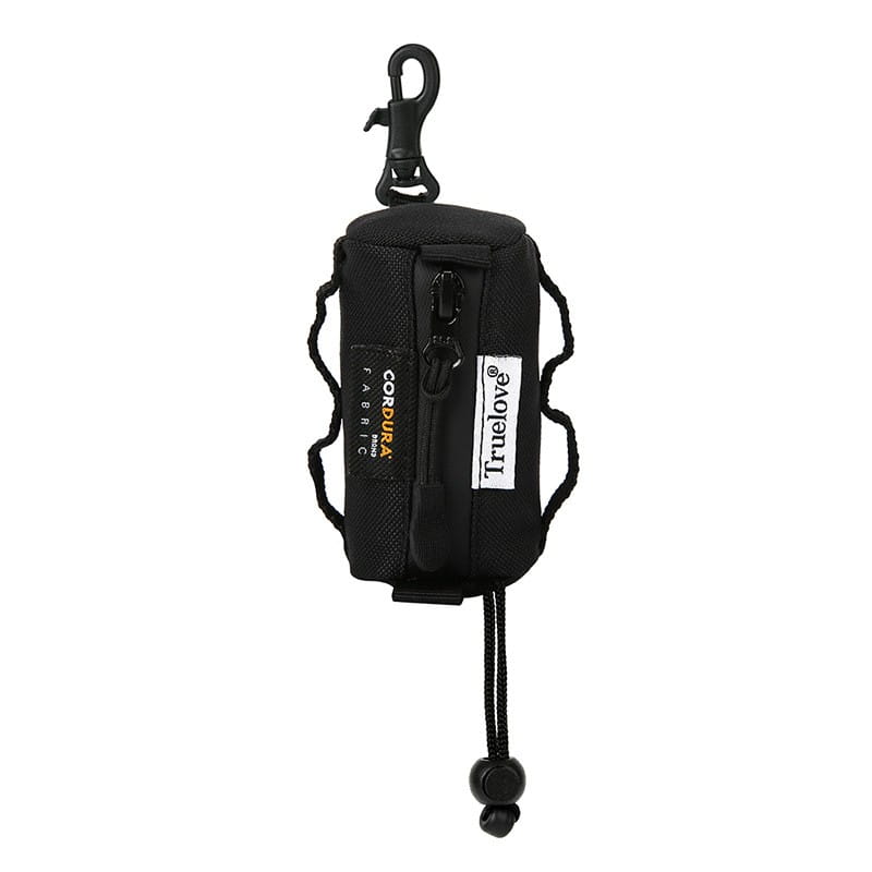 black truelove corburic fabric dog waste bag holder with zipper closure adjustable drawstring straps and metal carabiner clip for durable pet poop pouch use